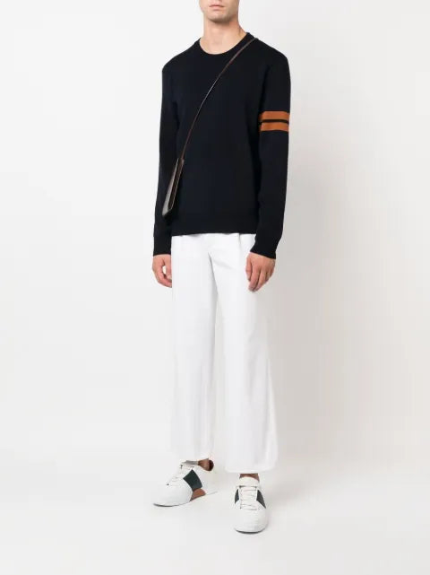 Zegna stripe-detail crew-neck wool jumper