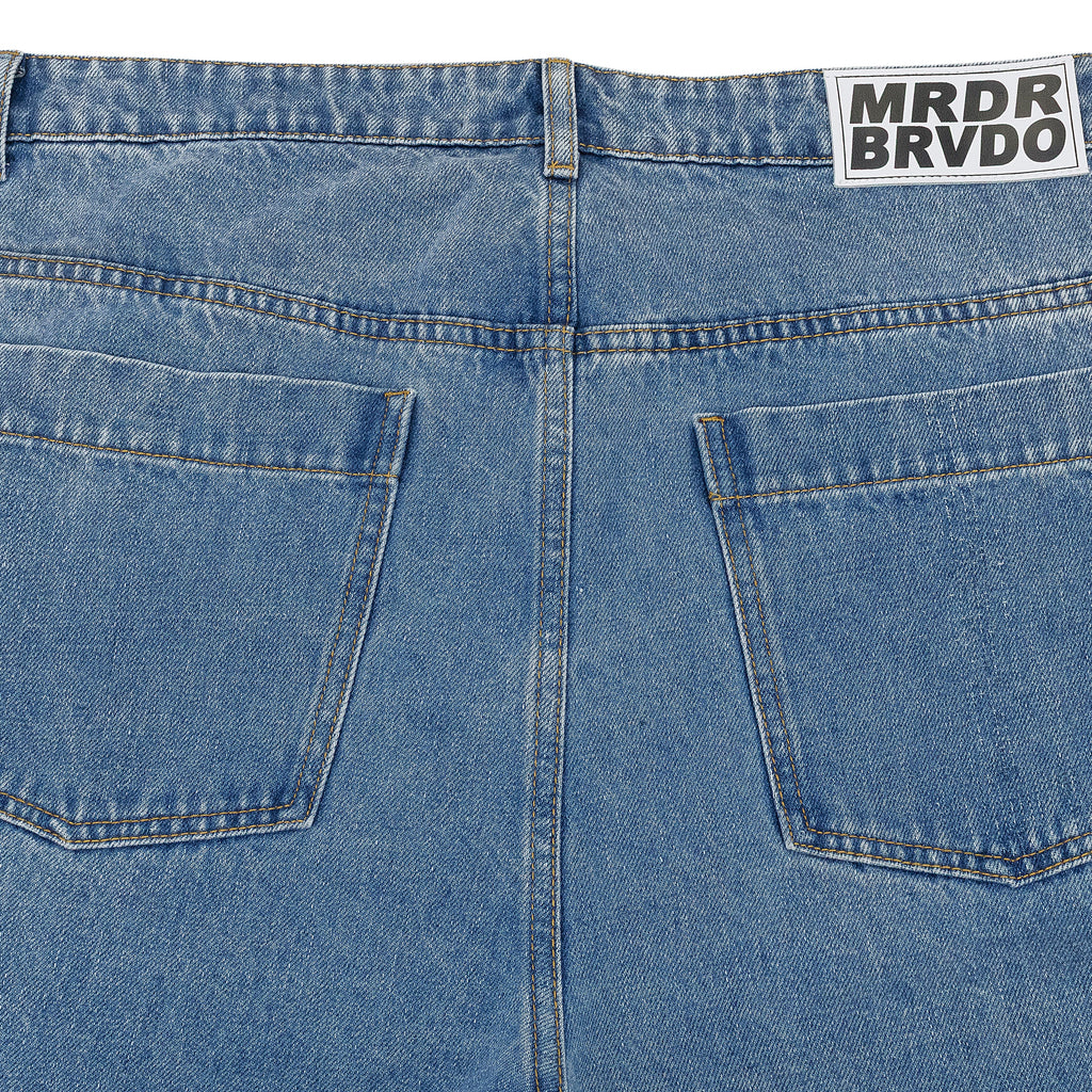 BLUE RAISED WINDOW DENIM PANTS