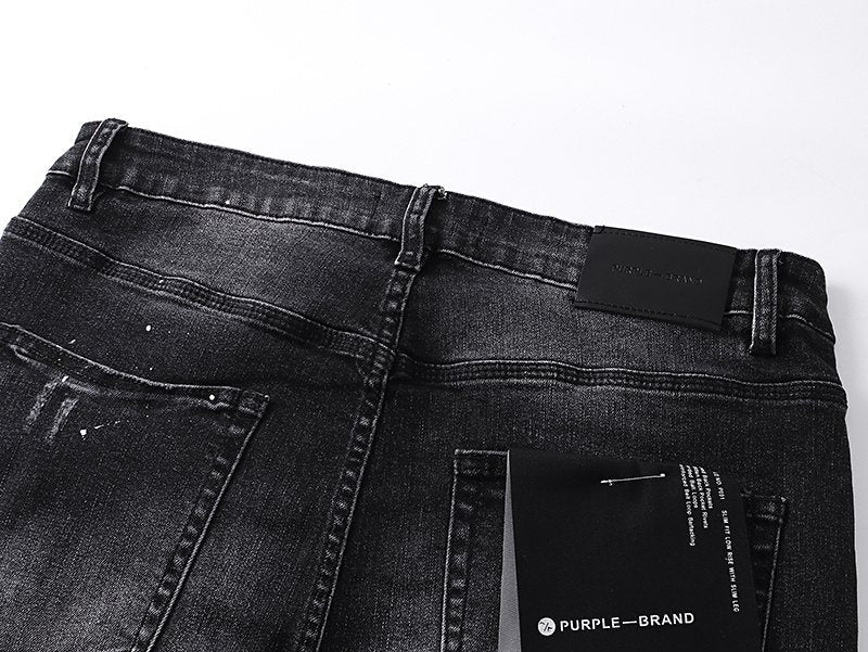 Purple Brand Washed Black Distressed Paint-Splatter Jeans