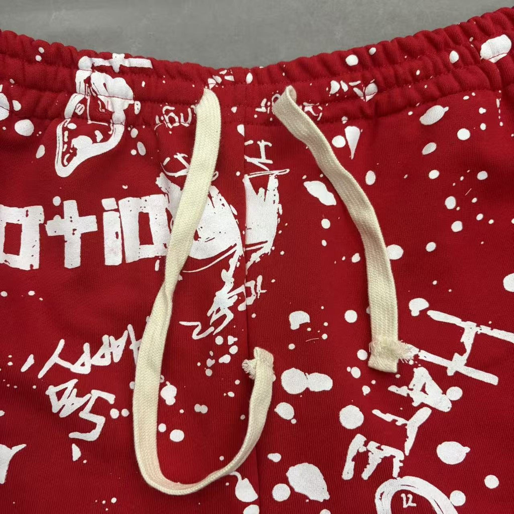 MIXED EMOTION Graffiti Paint Splatter Drawstring Shorts
