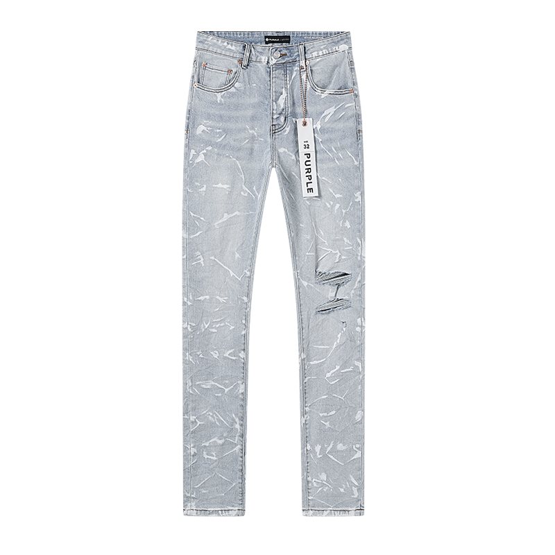 Purple Brand Light Blue Distressed Paint-Mark Jeans