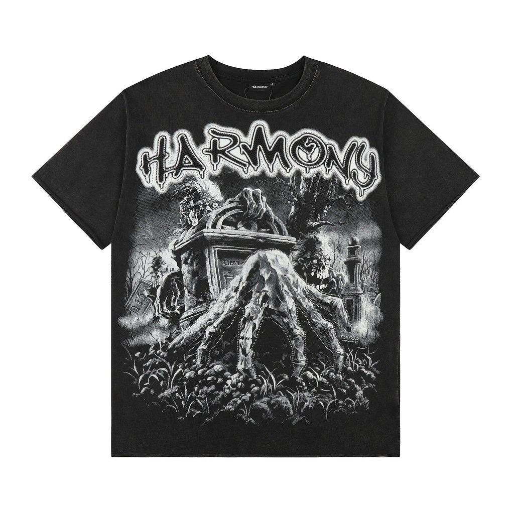 HARMONY Washed Black Rhinestone Graphic T-Shirt
