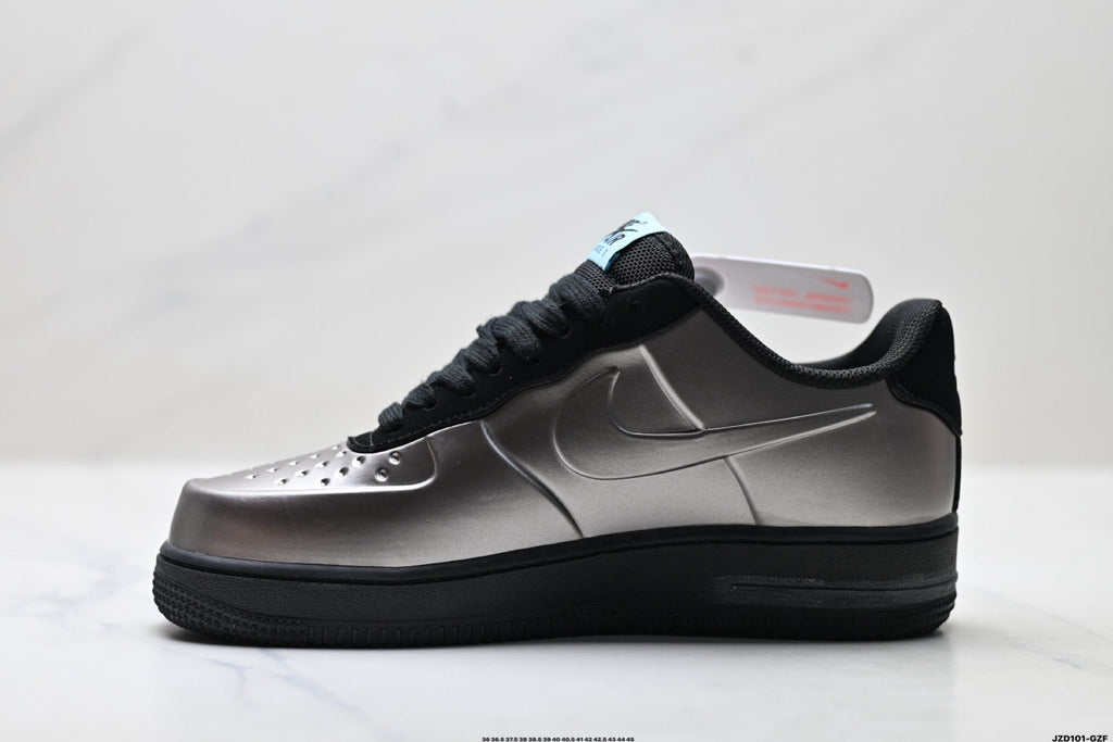 Nike Air Force 1 Low Black Silver Metallic Unisex Sneakers Style 04