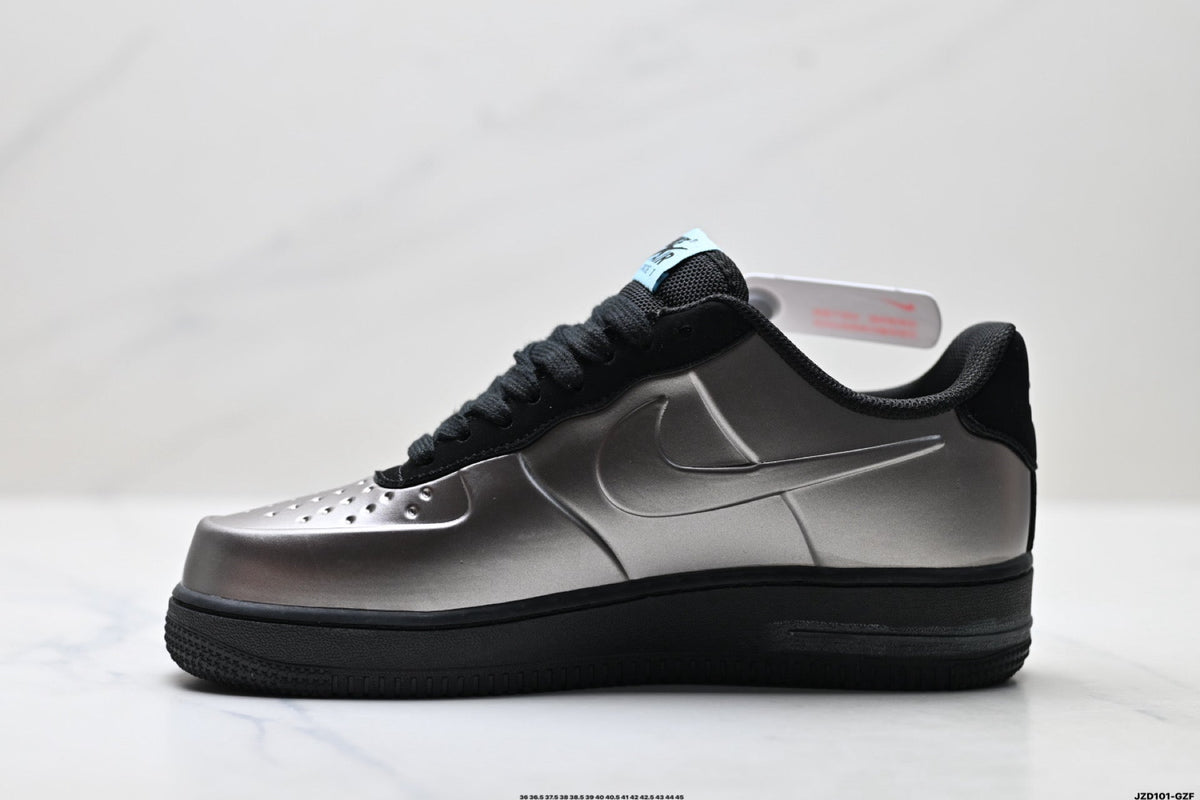 Nike Air Force 1 Low Black Silver Metallic Unisex Sneakers Style 04