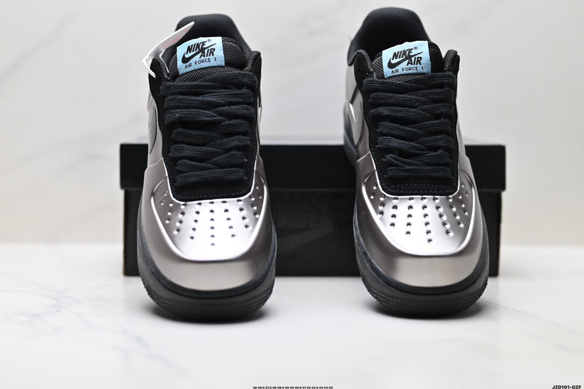 Nike Air Force 1 Low Black Silver Metallic Unisex Sneakers Style 04