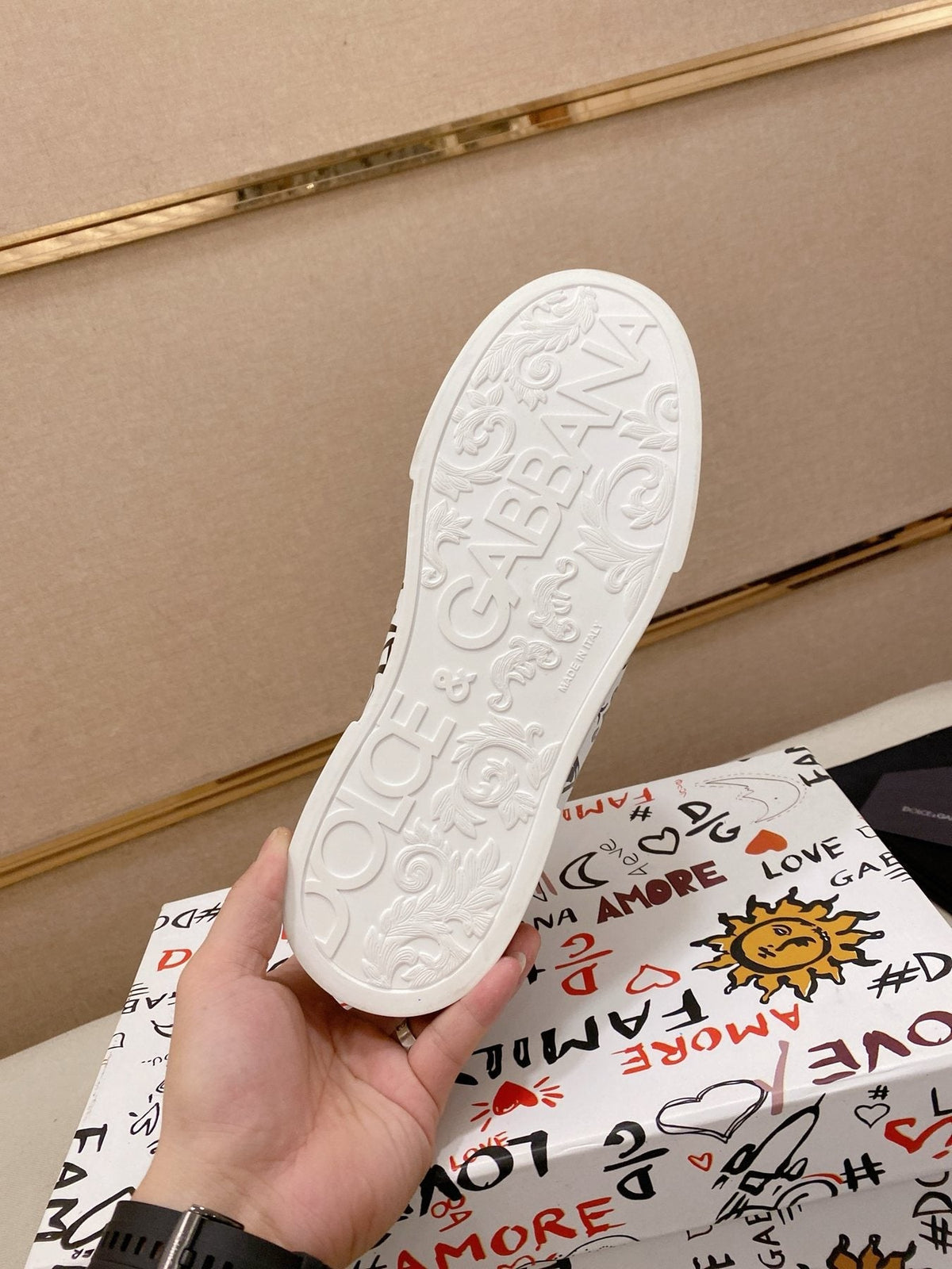 Dolce & Gabbana White Graphic Lace-Up Sneakers
