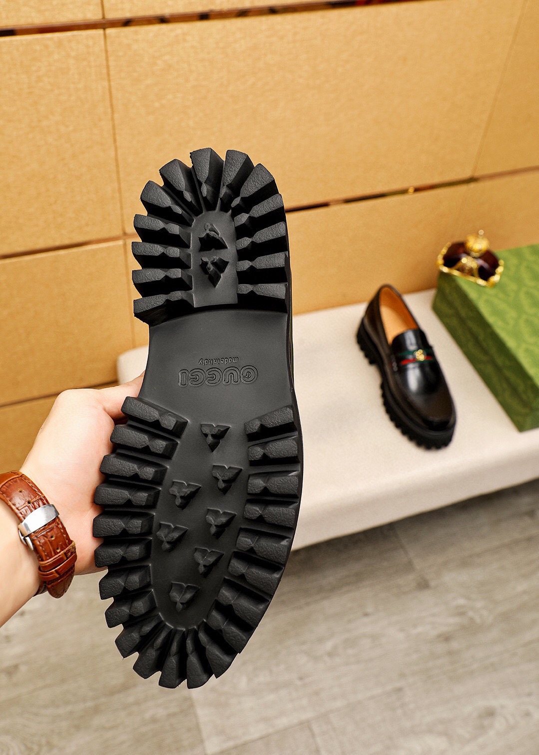 Gucci Leather Lug-Sole Loafers