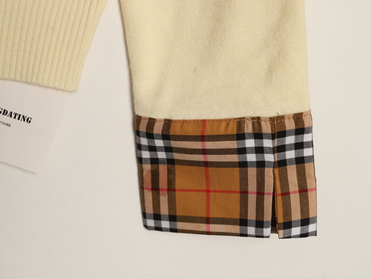 Burberry Check-Cuff Button-Front Cardigan - Pale Yellow